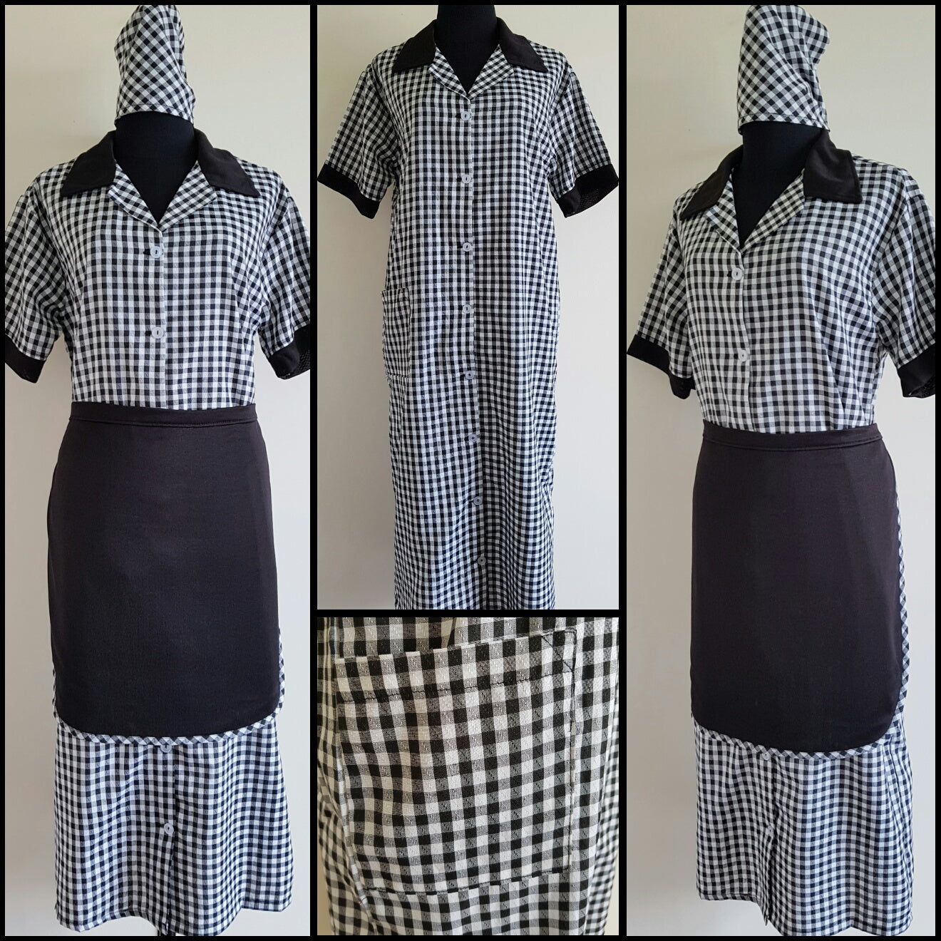 Miss S Domestic Uniforms 3pc Check Black & White