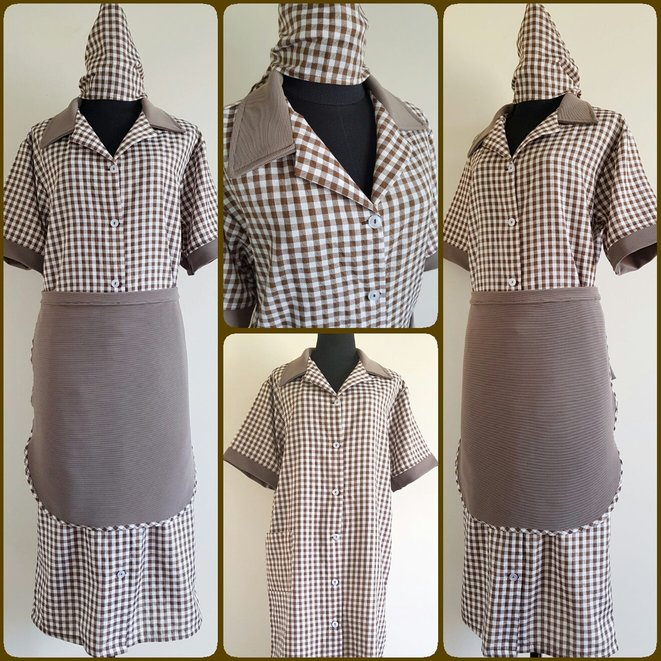 Miss S Domestic Uniforms 3pc Check Brown & White